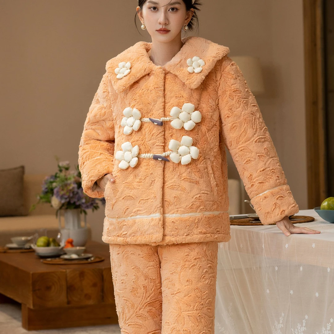 ALEX S.YU艾黎克斯原创品牌轻奢兔貂绒家居服三层夹棉国风加长款