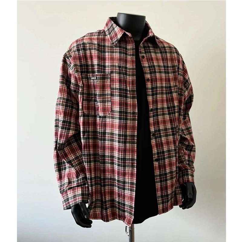 美式磨毛格子衬衫男痞帅高级感cleanfit衬衣长袖vintage格纹外套