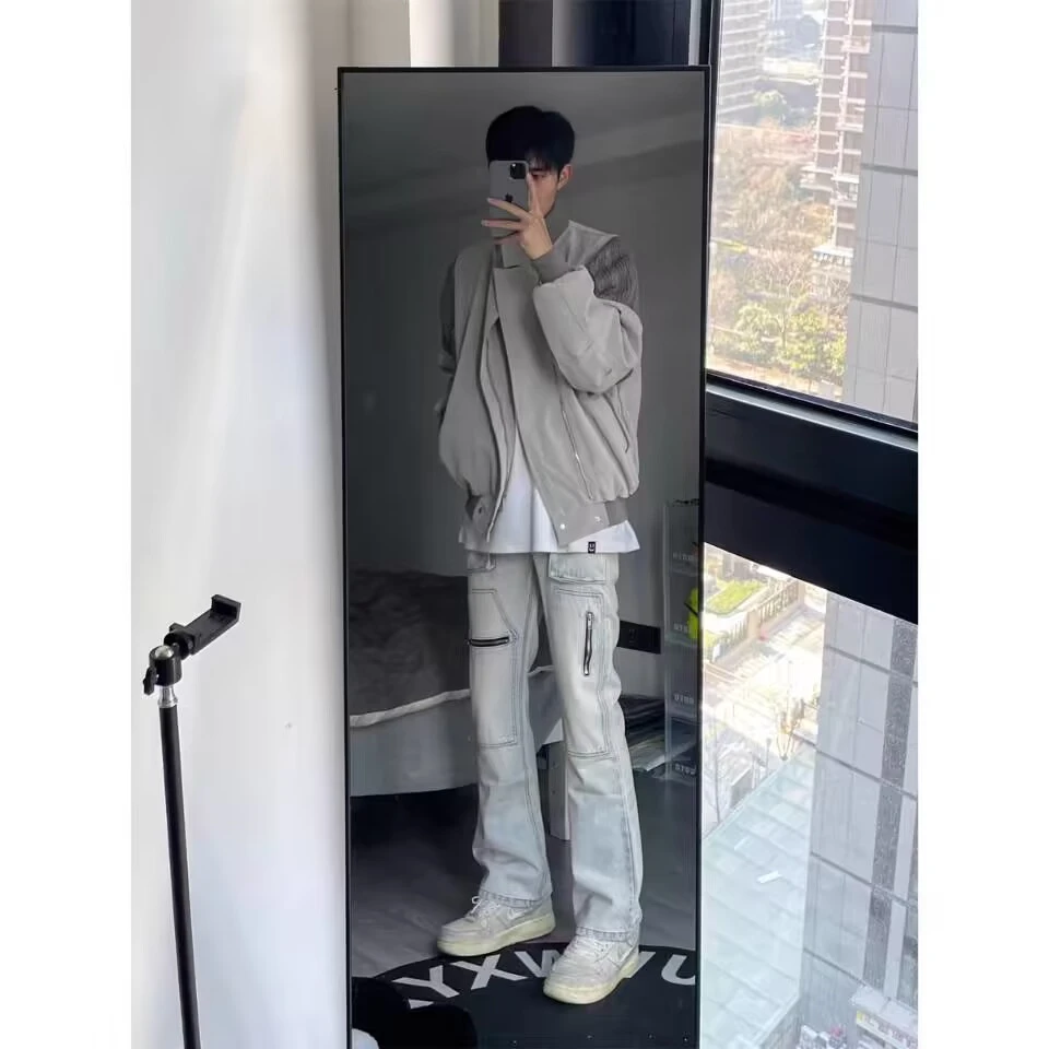 欧美高街外套男垫肩春秋款美式复古vibe飞行员夹克立领短款棒球服