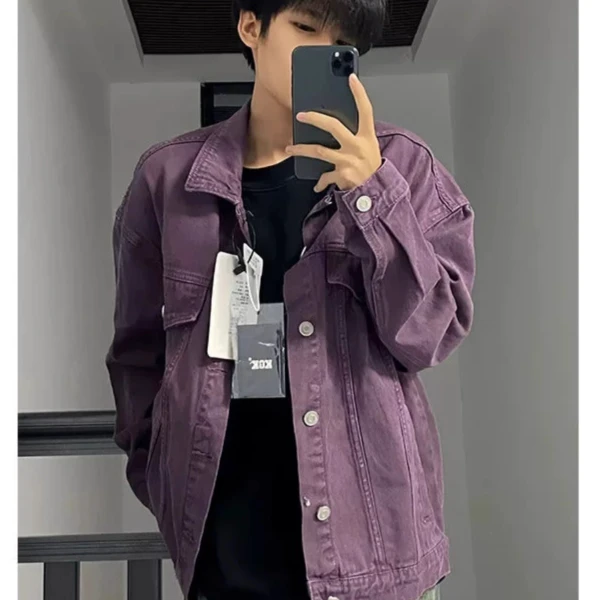 紫色牛仔外套男美式cleanfit复古水洗高级感痞帅工装夹克秋季上衣