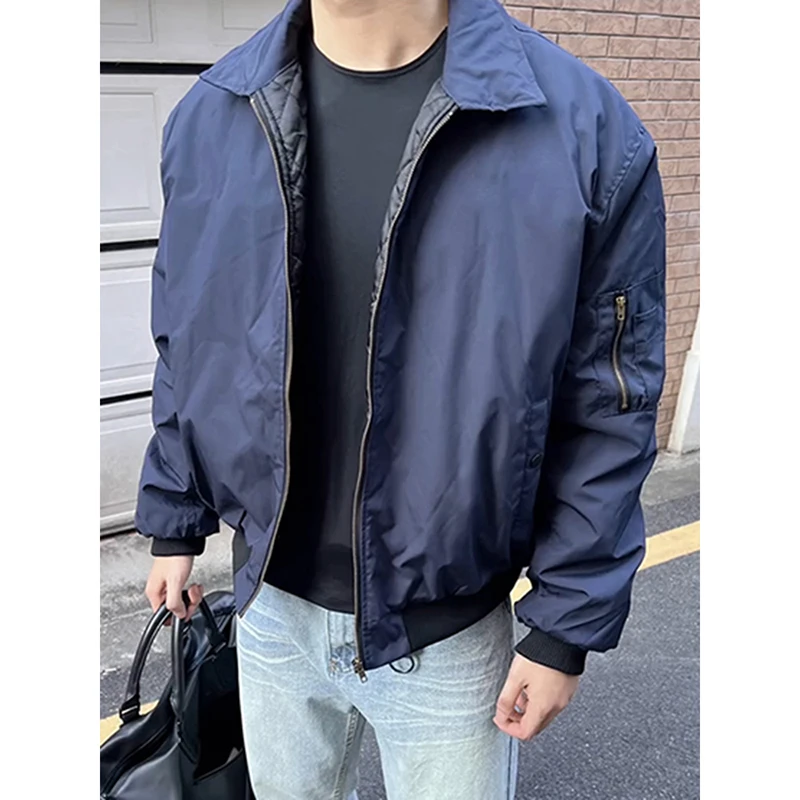 藏青色美式飞行员夹克棉服男款冬季潮牌硬汉cleanfit加厚棉袄外套