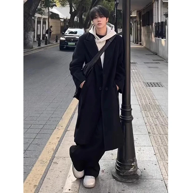 英伦风中长款呢子大衣男高级感韩版男装过膝风衣冬季毛呢西装外套
