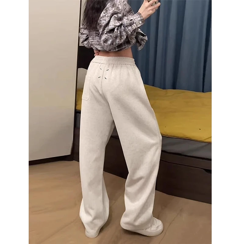 cleanfit白灰色弯刀卫裤男春秋垂感阔腿美式运动裤子镰刀休闲长裤