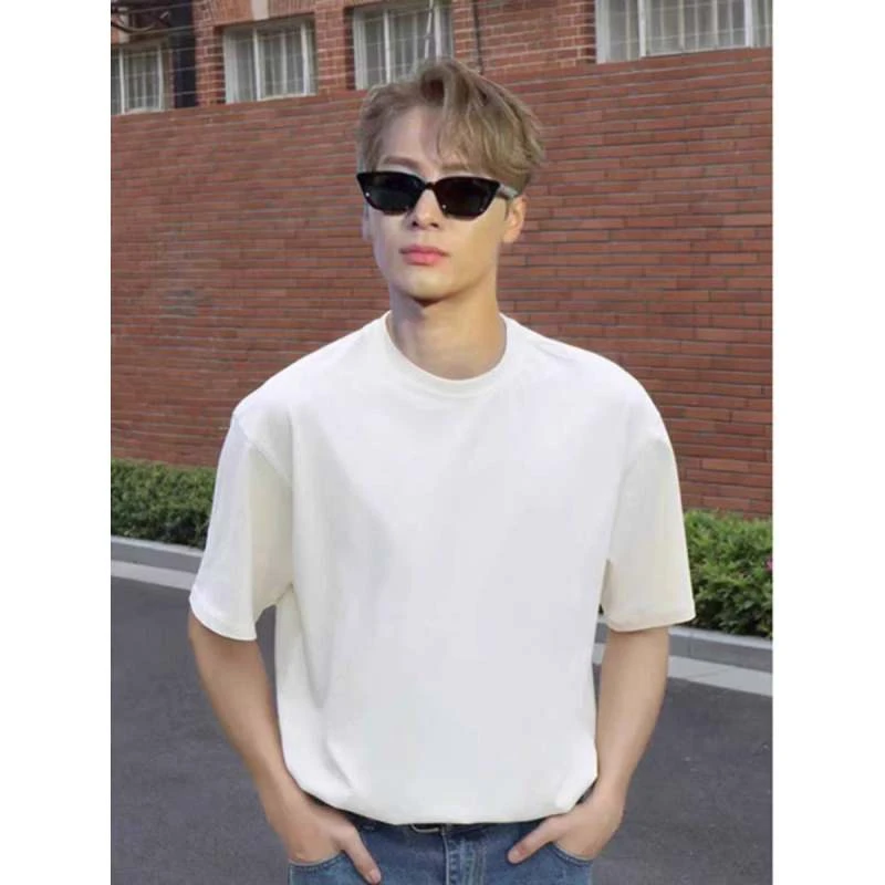 王嘉尔同款t恤280g高克重磅小领口短袖男款夏季潮牌高支精梳半袖