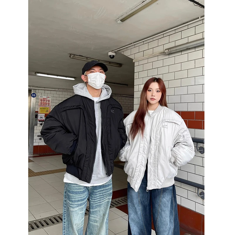 美式解构弧形飞行棉服cleanfit夹克boxy宽松保暖棉衣外套男女冬季