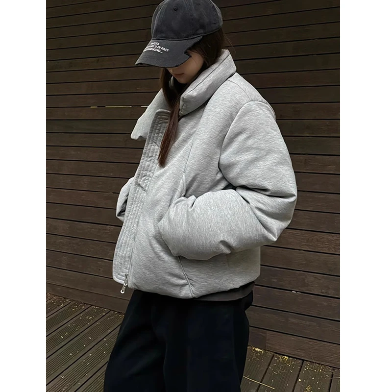 美式高街cleanfit哈灵顿短款棉服男款冬季飞行员灰色棉衣立领外套