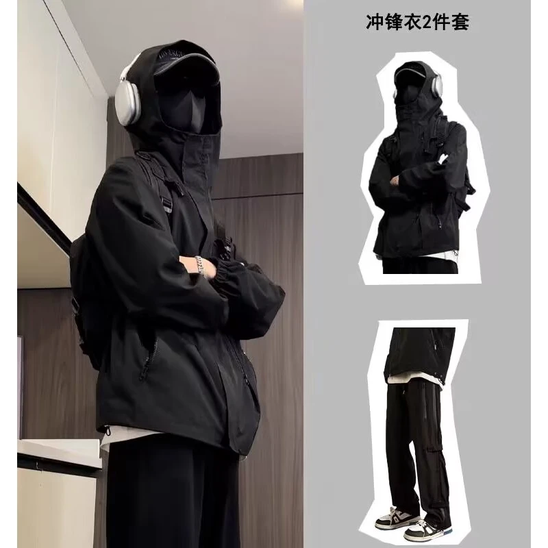 美式机能黑武士冲锋套装男防水防风户外春秋季外套登山冲锋裤一套