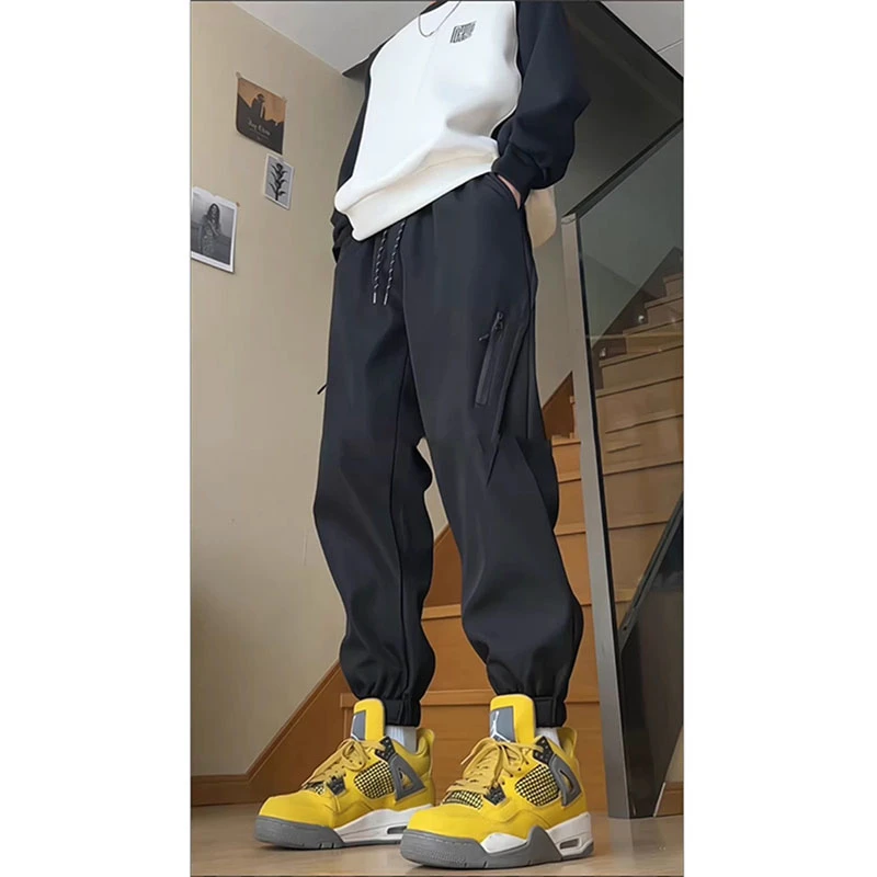 东北加绒软壳冲锋裤男款冬季美式vibe机能裤子配马丁靴束脚工装裤