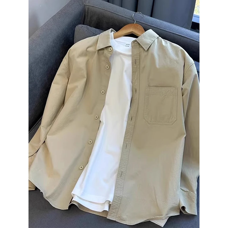卡其色衬衫男士长袖日系休闲cityboy衬衣纯棉外套男春秋百搭上衣