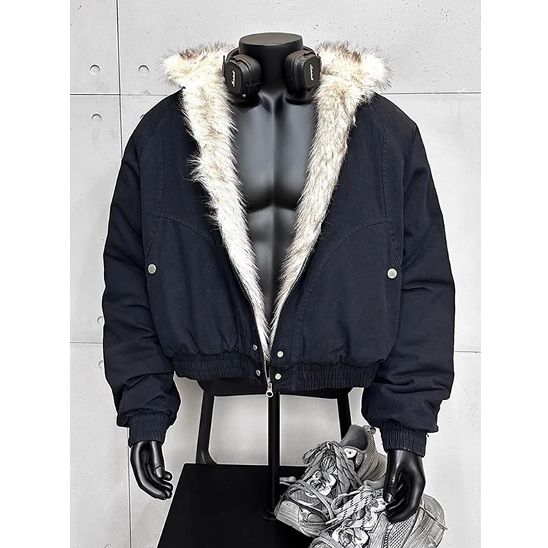 美式座山雕加绒棉服外套男款冬季加厚cleanfit毛领设计感连帽夹克