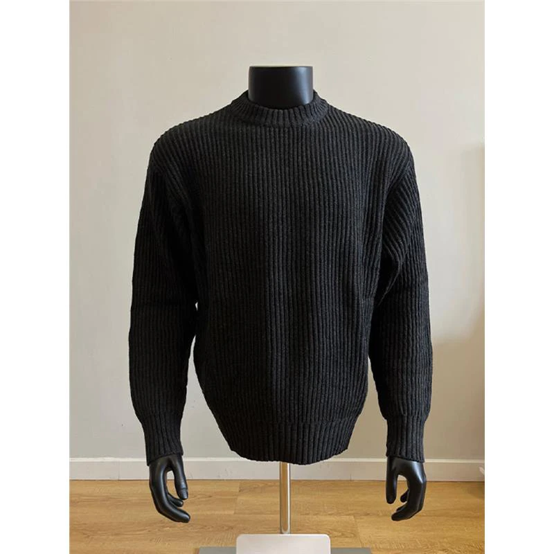 纯黑色cleanfit圆领毛衣男秋冬款套头外套针织衫慵懒风内搭打底衫