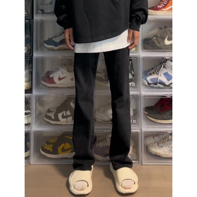 黑色修身弹力牛仔裤男生美式高街显瘦直筒cleanfit裤子高级感长裤