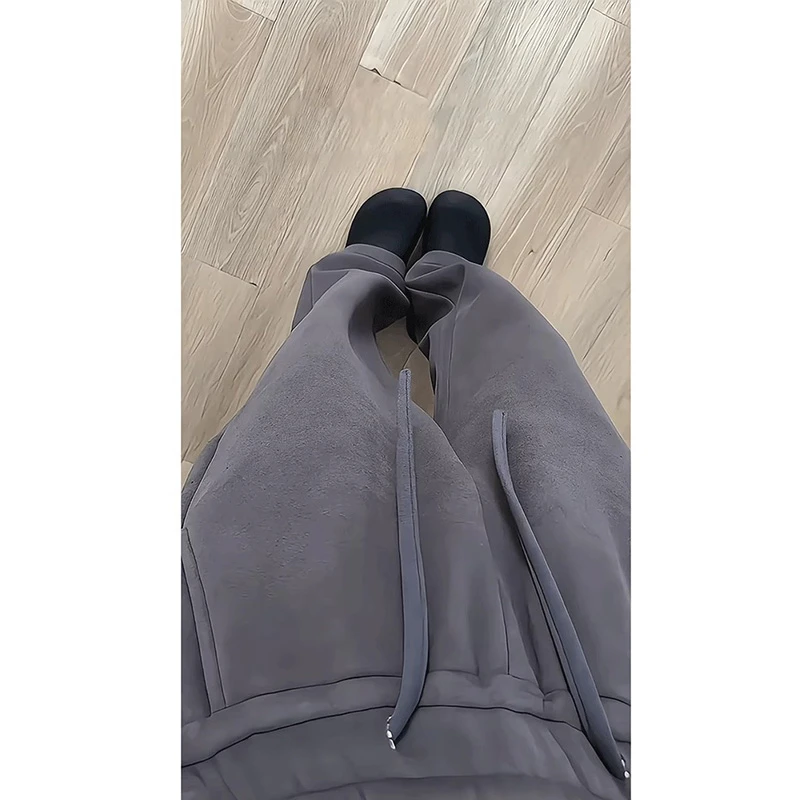 深灰色德绒弯刀卫裤男款冬季加绒加厚东北外穿棉裤重磅垂感休闲裤