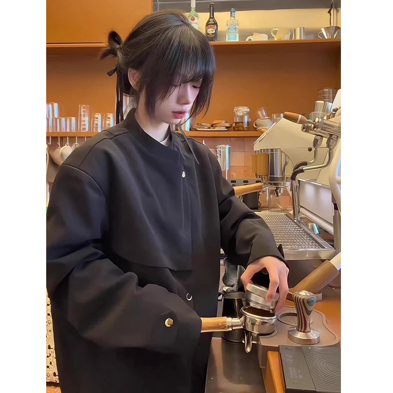 黑色新中式解构活页垫肩外套男款秋冬季高级感斜襟不对称西服夹克