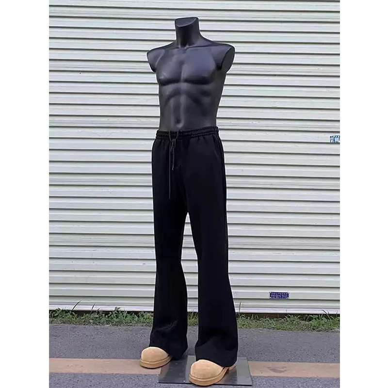 黑色弯刀卫裤男秋冬款cleanfit重磅微喇裤子高街美式运动休闲长裤