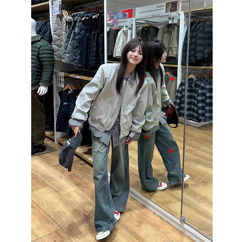 学院风短款情侣棒球服美式外套男春秋款潮牌cleanfit工装正肩夹克