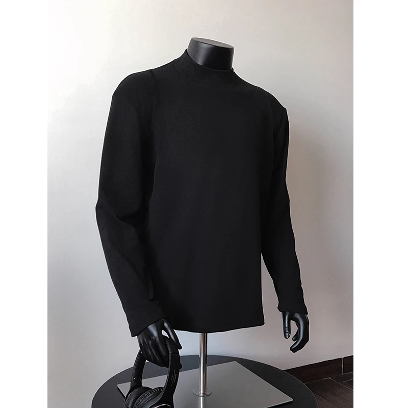 半高领德绒长袖T恤男秋冬cleanfit保暖中领卫衣打底衫ins休闲上衣