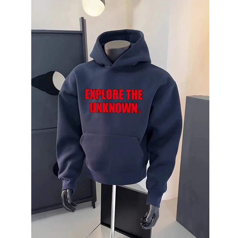 高克重磅藏青色卫衣男款秋冬季加绒加厚硬挺连帽衫美式高街外套