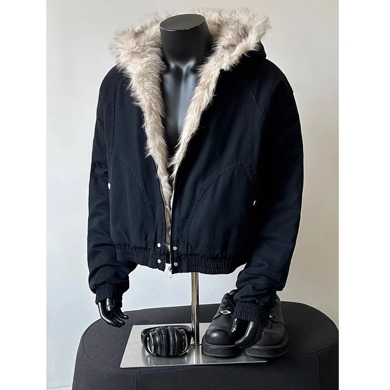 美式复古座山雕毛领棉衣加厚棉服男秋冬cleanfit重磅短款夹克外套