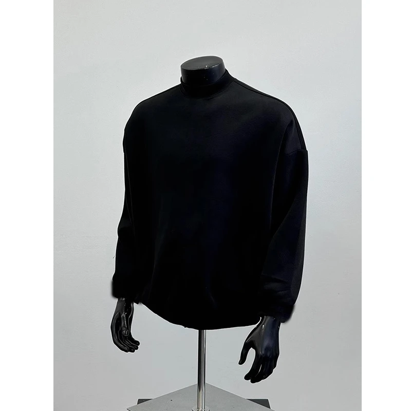 纯黑色中领双面德绒打底衫男款秋冬高级感cleanfit小领口内搭卫衣