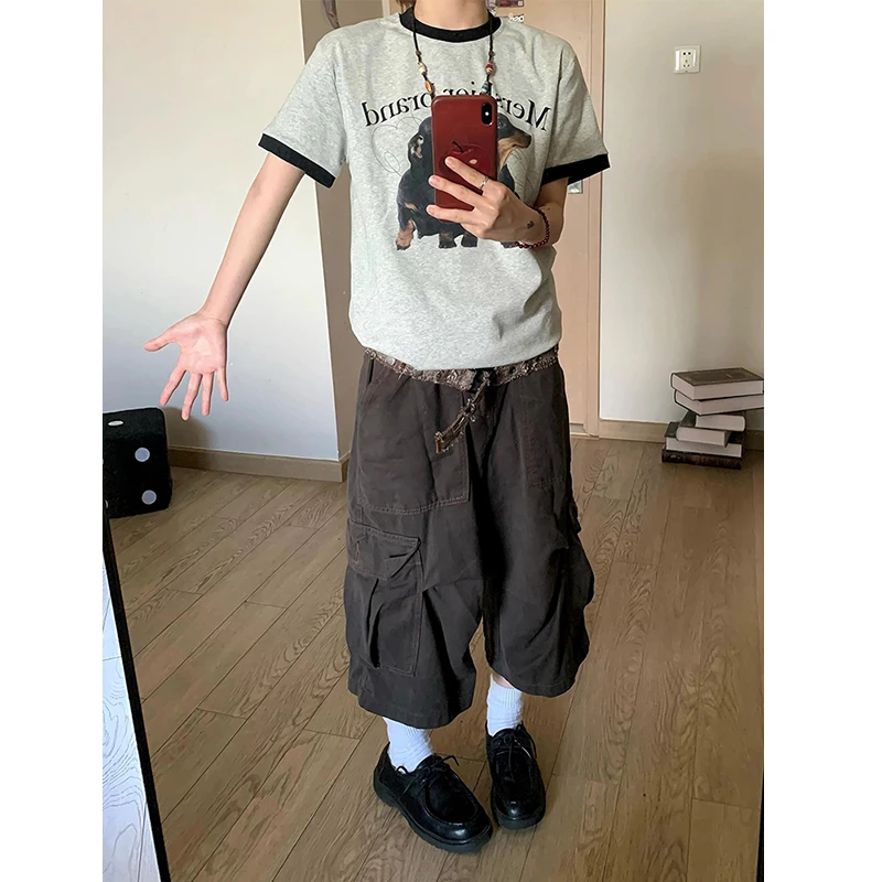 多口袋伐木七分工装短裤男直筒夏季cleanfit美式复古78八分伞兵裤