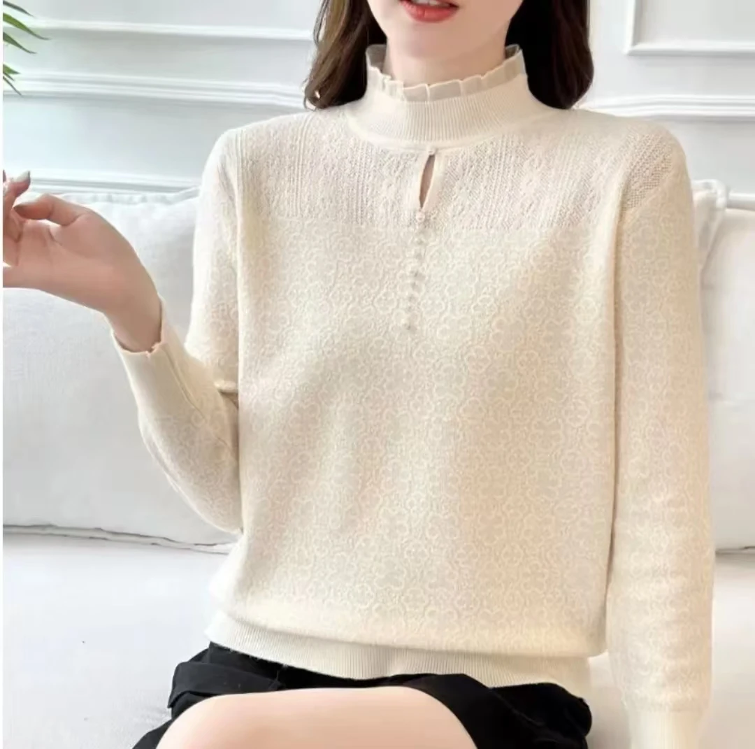 2024新款半高领针织女士春夏毛衫休闲纯色韩打底套头毛衣洋气