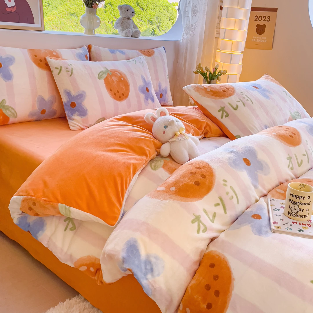 【2024新款】小清新印花加厚牛奶绒大版花牛奶绒四件套