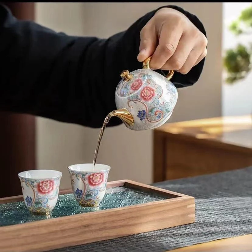盛世华章手工掐丝银茶壶茶具高端珐琅彩礼盒装一壶两杯