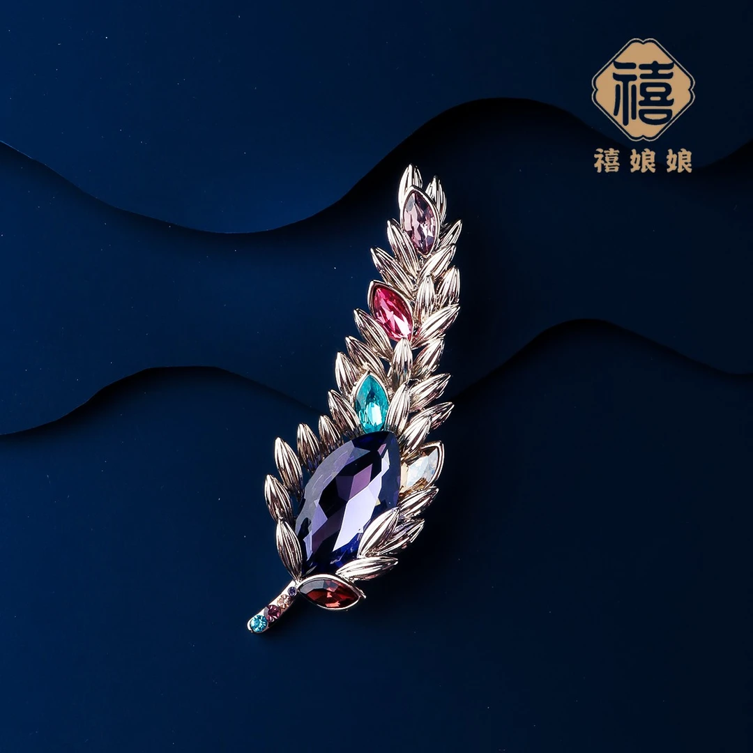 铜合金仿水晶胸针 禧娘娘西装轻奢胸针-大长麦穗紫色S1786