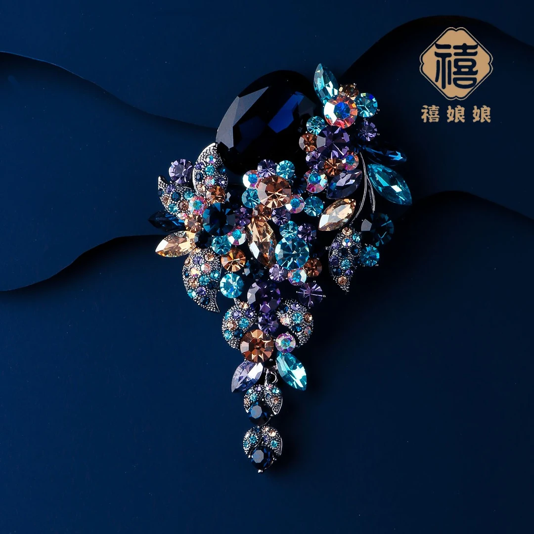 铜合金仿水晶胸针 禧娘娘经典时尚轻奢高档胸针-晨露蓝S1764