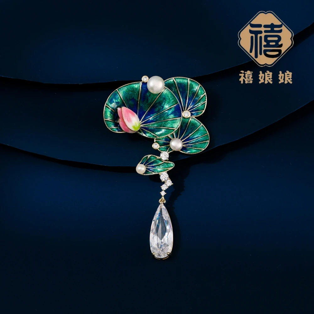 铜合金仿水晶胸针 禧娘娘优雅旗袍新中式胸针-荷塘月色J1117高档