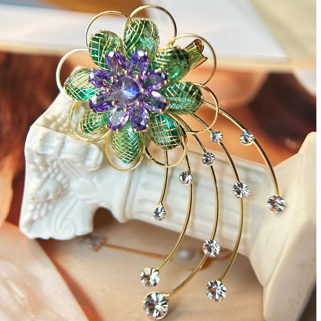 铜合金仿水晶胸针 禧娘娘小众优雅复古国风胸针-S2655轻奢时尚