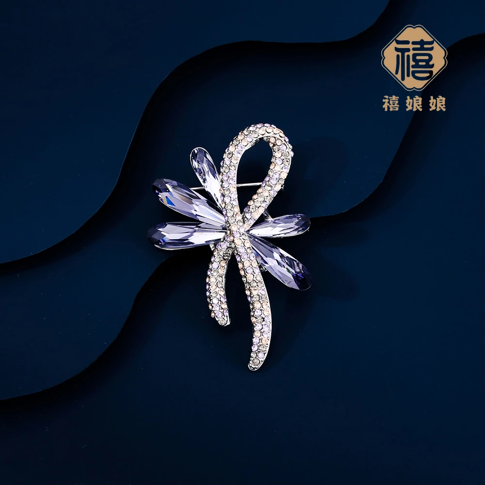 铜合金仿水晶胸针 禧娘娘小众轻奢胸针-花絮藕合紫S1442时尚高档