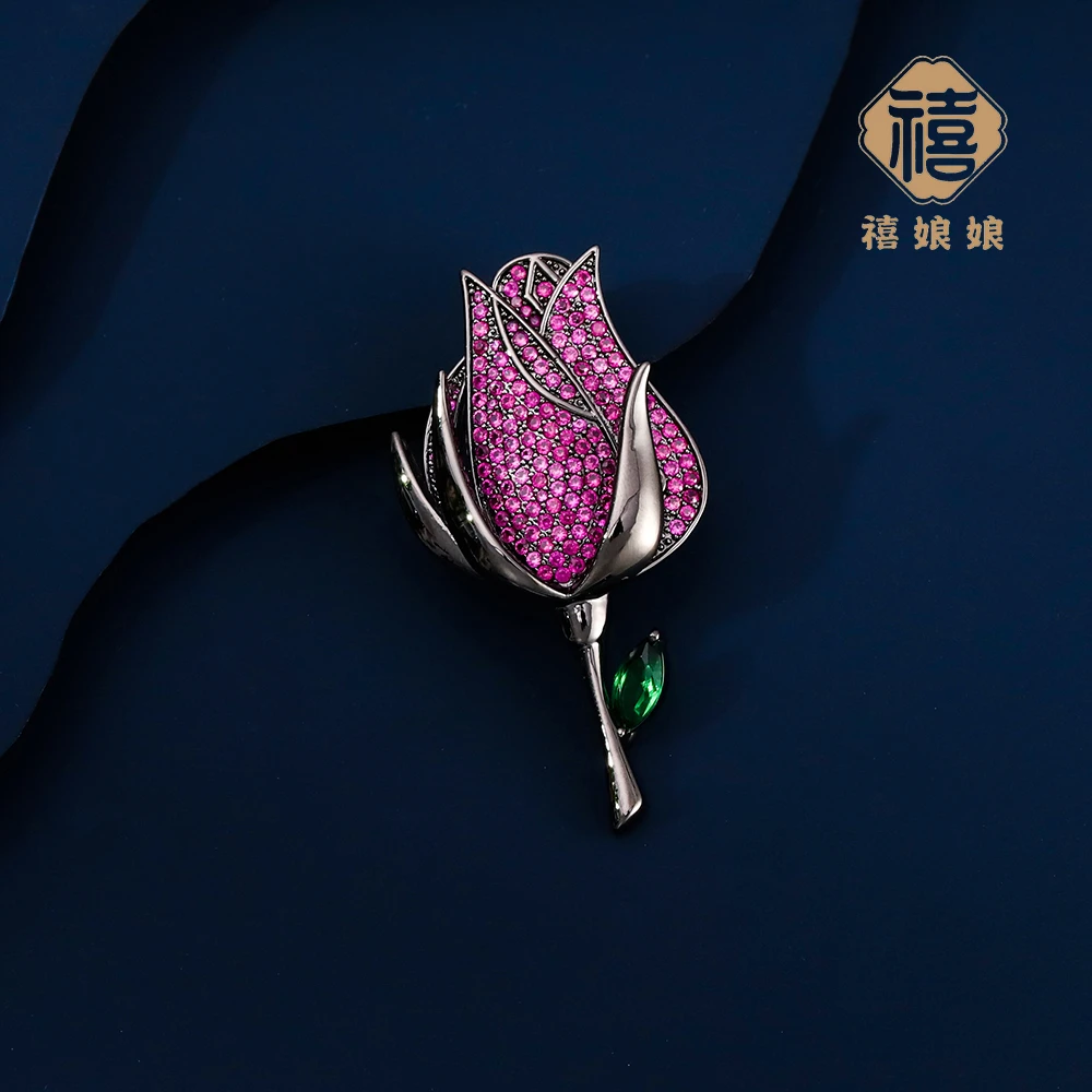 铜合金仿水晶胸针 禧娘娘简约高档胸针-紫花苞J1387时尚