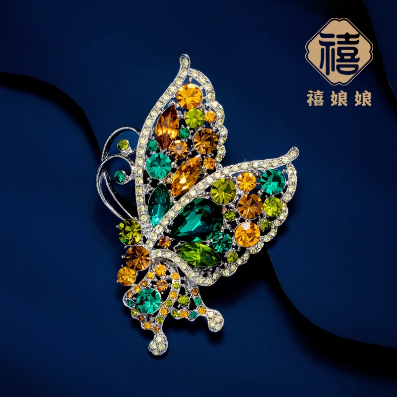 铜合金仿水晶胸针 禧娘娘轻奢简约小香风胸针-多彩蝶J1909