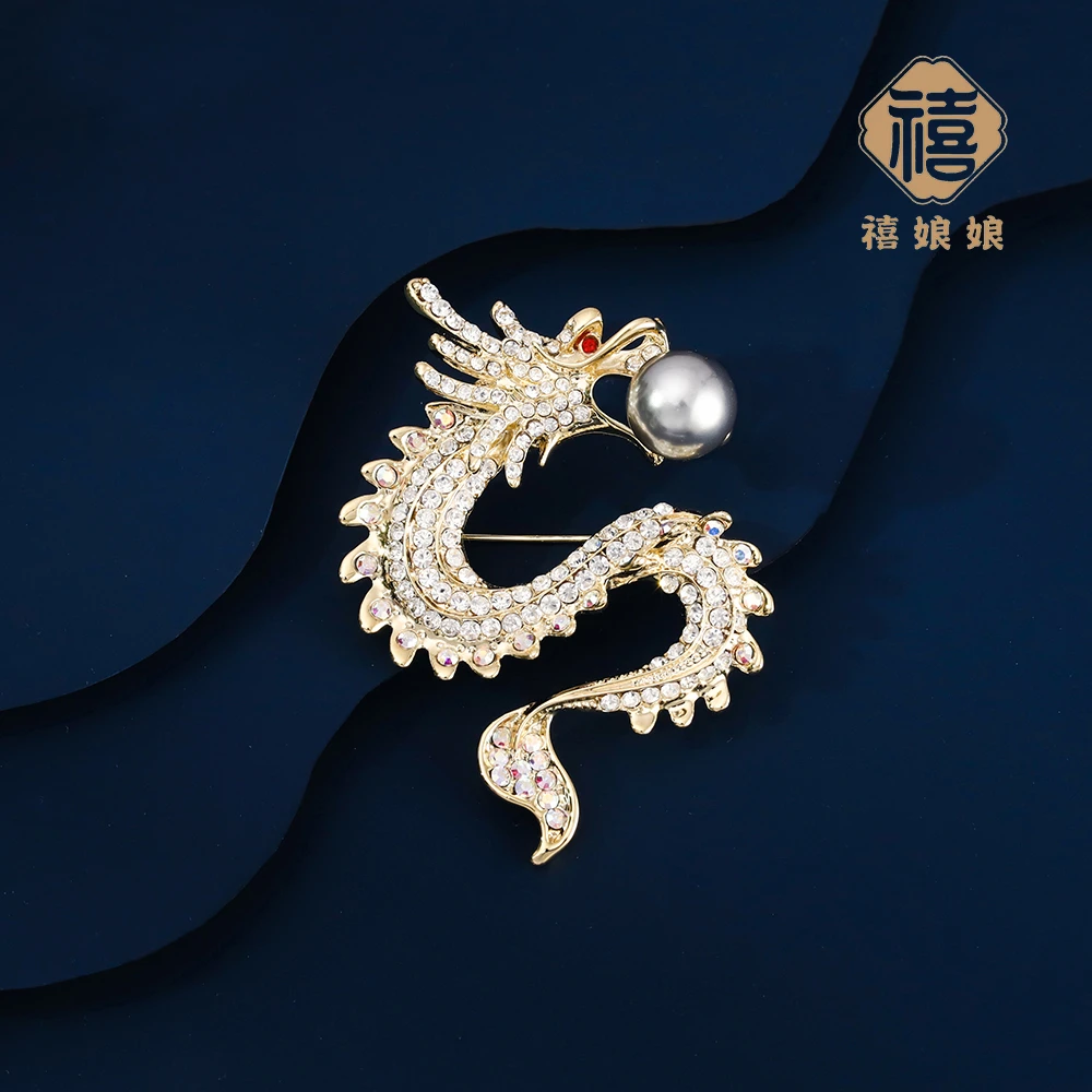 铜合金仿水晶胸针 禧娘娘经典百搭大气轻奢-大龙王灰J1269