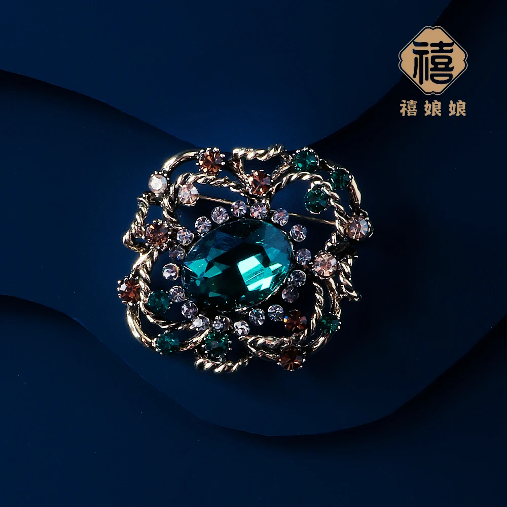 铜合金仿水晶胸针 禧娘娘小众高端胸针-小胸花绿S1930经典百搭