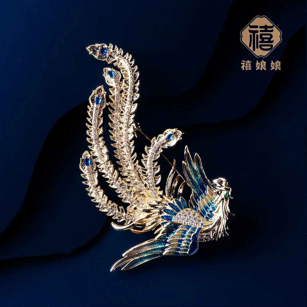 禧娘娘经典时尚轻奢高档胸针-凤凰于飞蓝J1584