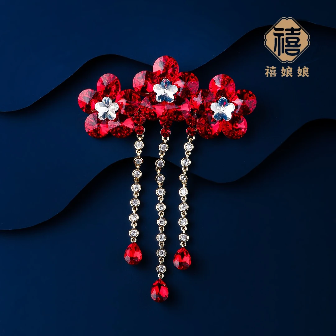 铜合金仿水晶胸针 禧娘娘西装轻奢胸针-花冠红色S1720