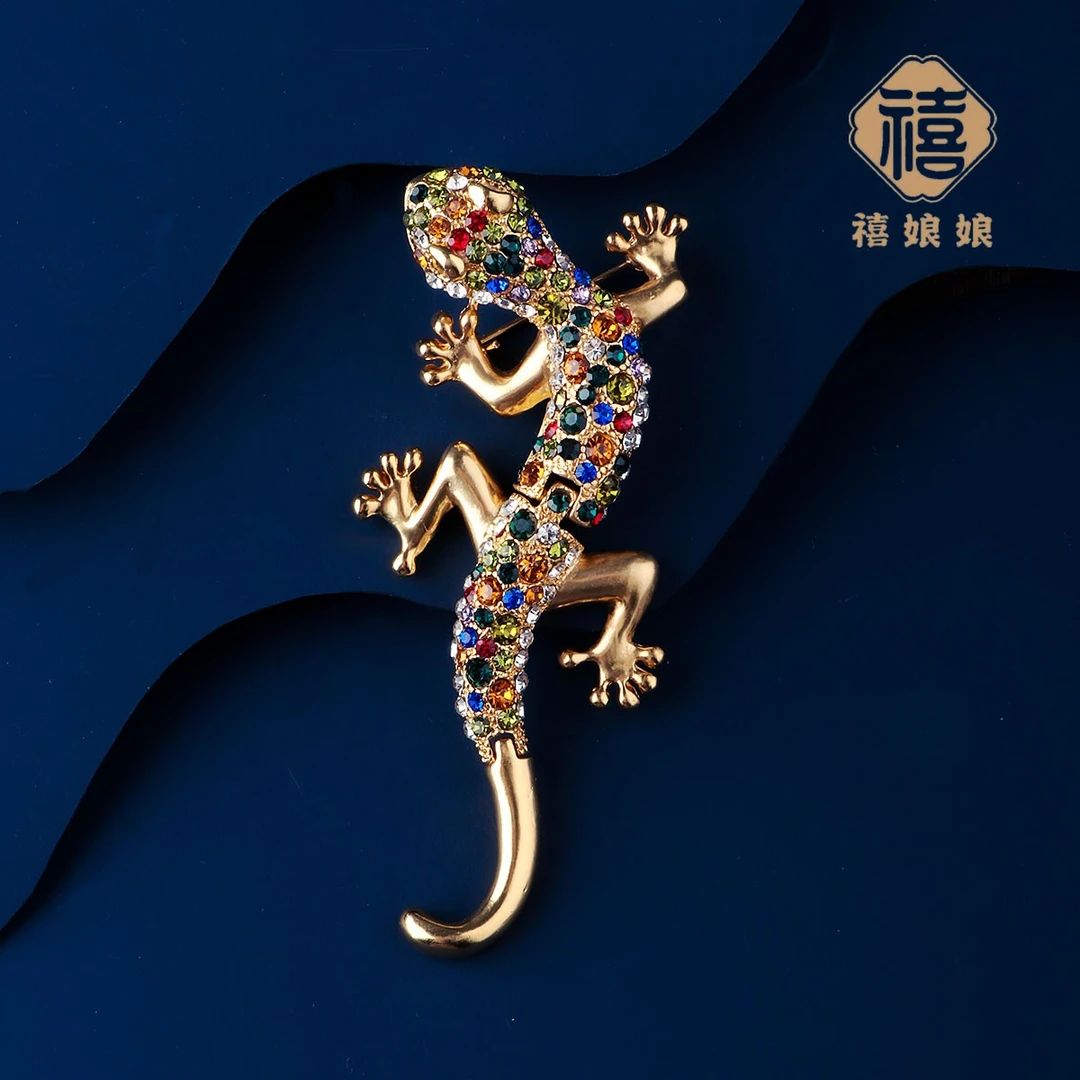 铜合金仿水晶胸针 禧娘娘时尚小香风轻奢胸针-活动壁虎J1849