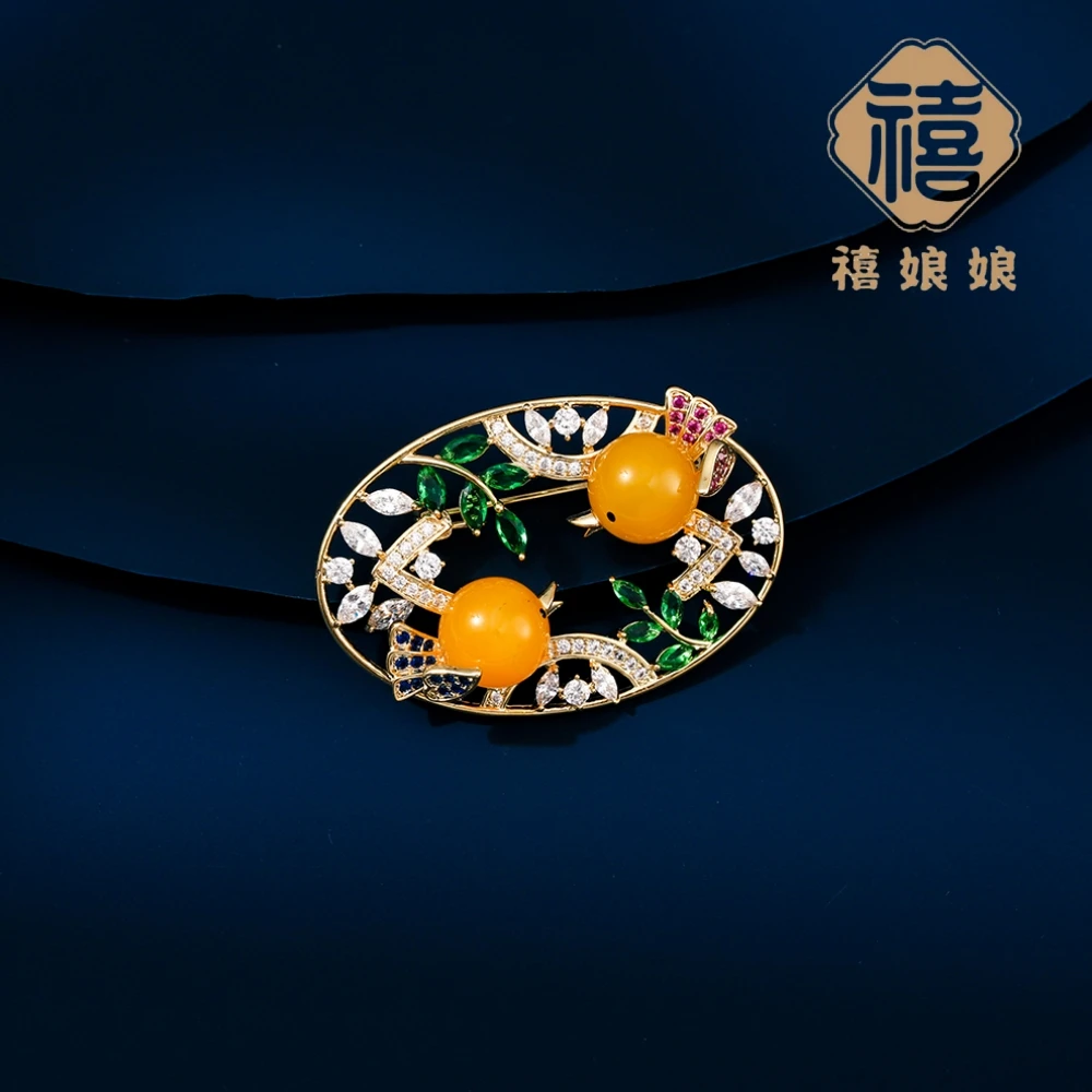 铜合金仿水晶胸针 禧娘娘时尚简约胸针-花窗喜事J1118新中式精致