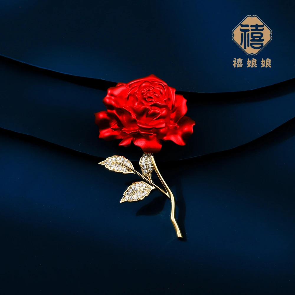 铜合金仿水晶胸针 禧娘娘精致喜气胸针-盛世玫瑰J1144红色时尚