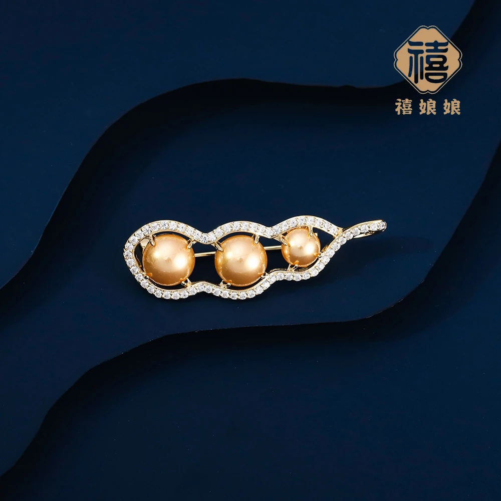 铜合金仿水晶胸针 禧娘娘小众轻奢胸针-精致豌豆金J1275手工优雅