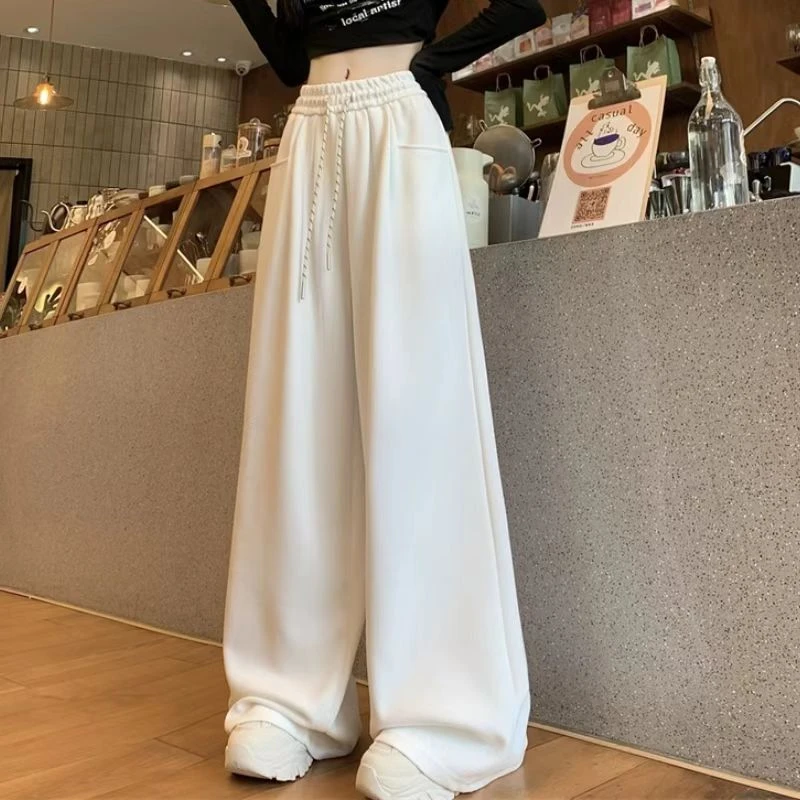 2024年松紧腰抽绳运动休闲裤春秋宽松显瘦阔腿直筒裤时尚卫裤长裤