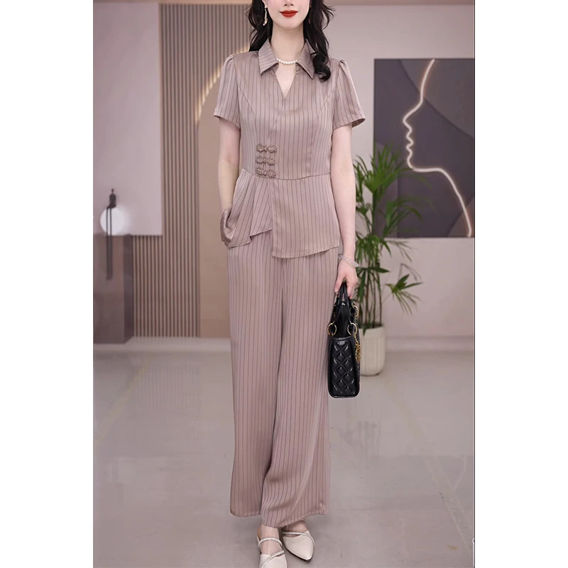 【两件套】蔓2024夏季新款洋气优雅轻奢时尚显瘦条纹两件套套装8108