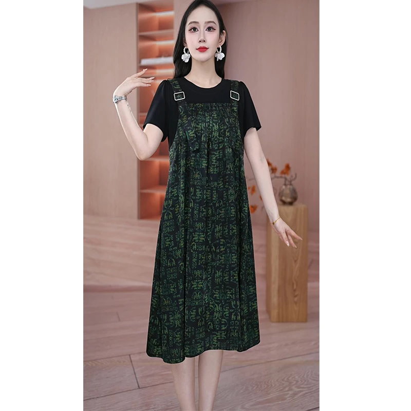妍2024夏季新款时尚气质优雅高级感显瘦遮肉减龄洋气中长款连衣裙