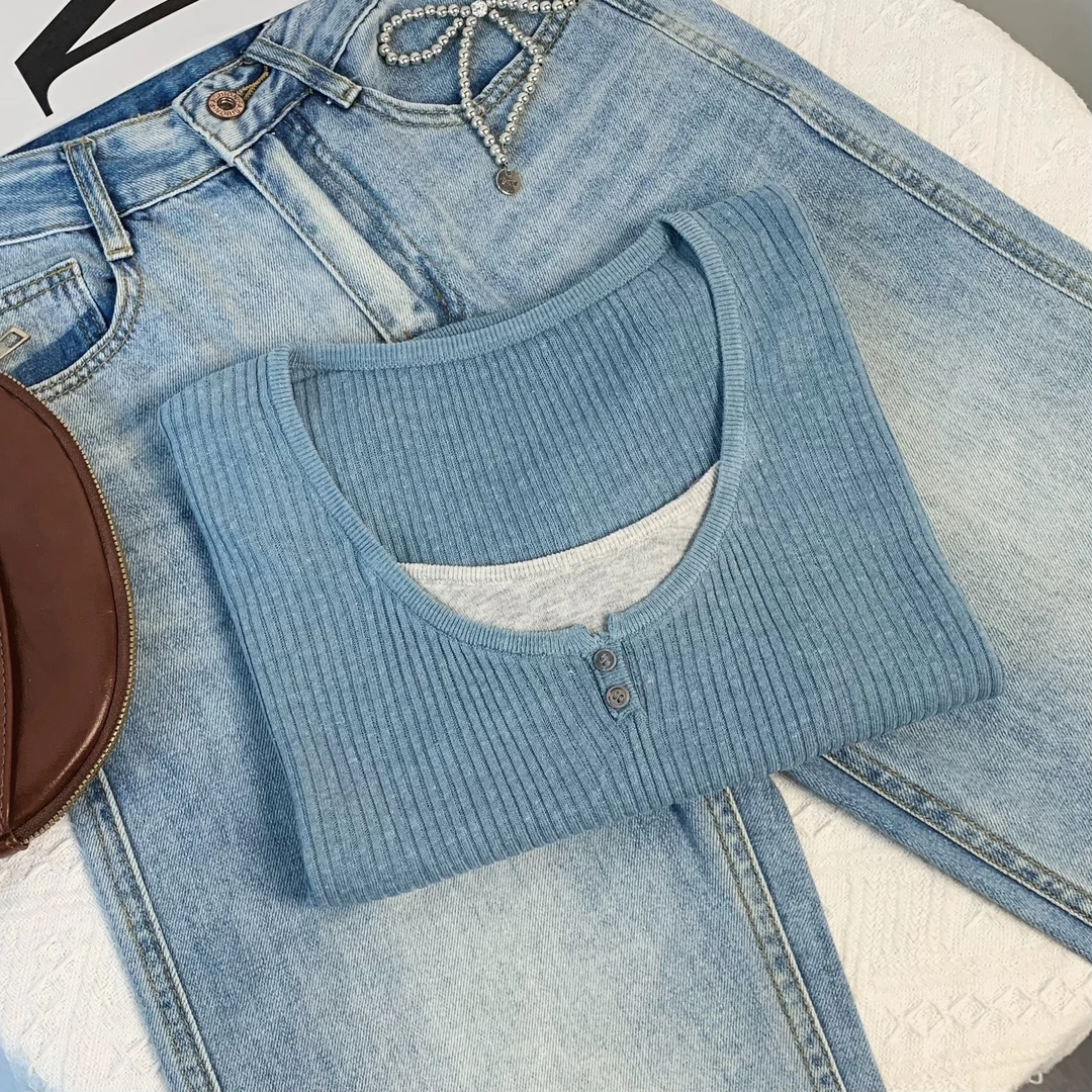 清-玲姐家春季新款假两件针织短袖162926