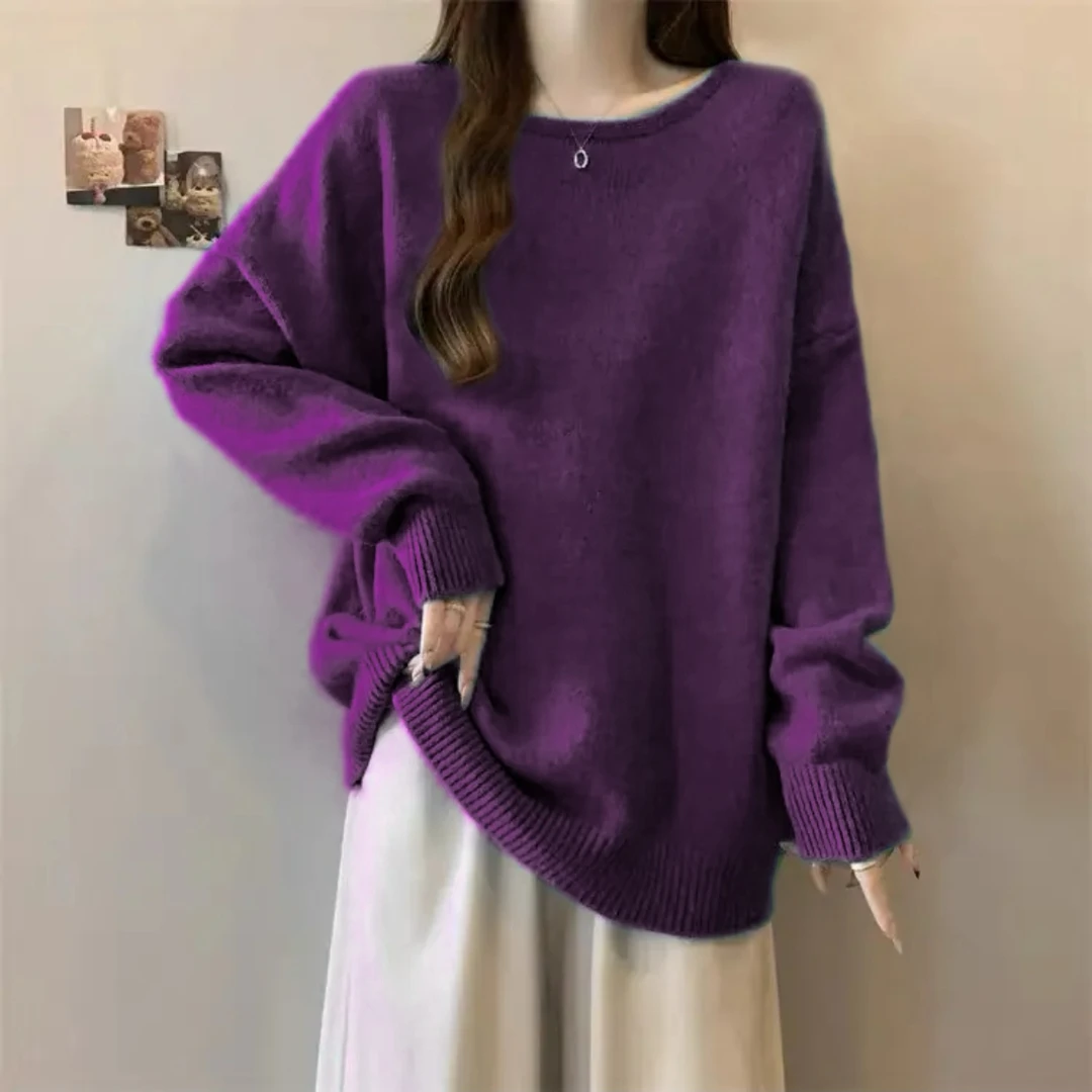 清-玲姐家紫色温柔仙女复古圆领针织毛衣243168