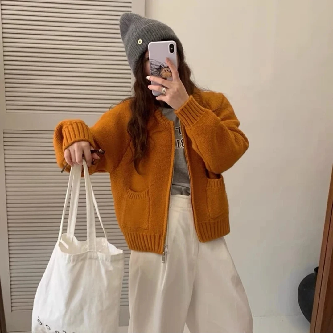 清-玲姐家双拉链小短款百搭针织开衫332701