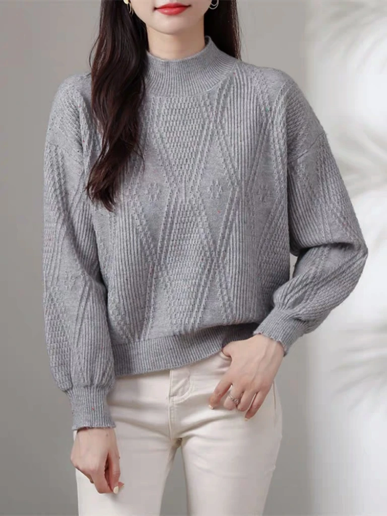 清-玲姐家彩色点点岩石灰新款半高领慵懒风针织毛衣263231